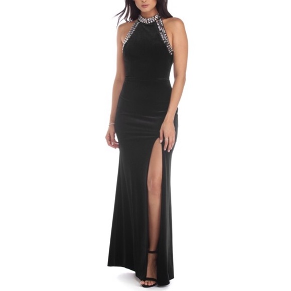 Long Black Velvet Windsor Dress - Picture 1 of 4